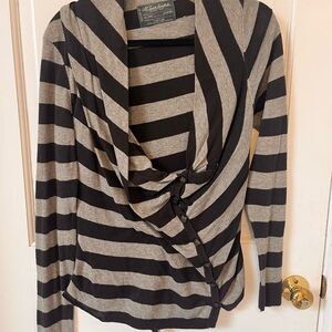 All Saints Black and Gray Striped Cardigan Size UK 14 US 10-12